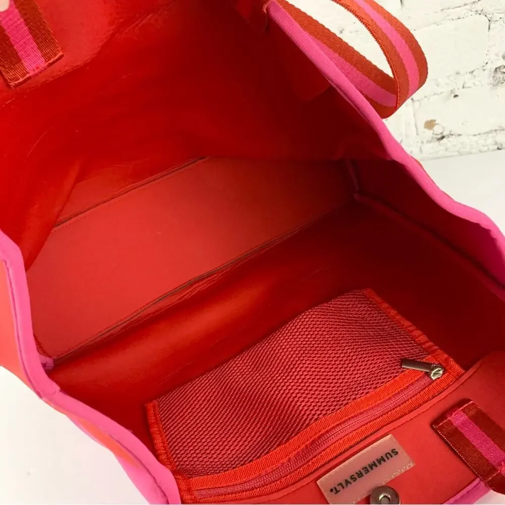 Summersalt Tote Pink Neoprene Stripe Beach Water Bag